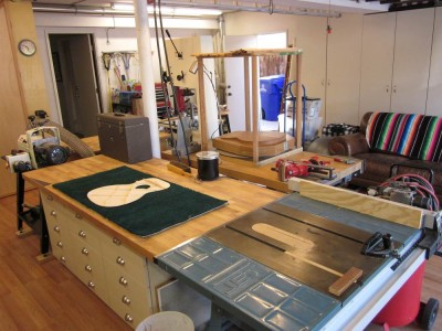 View of my main bench which also acts as the out-feed table for the table saw.