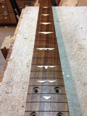 Walnut Fingerboard with curly maple Inlays