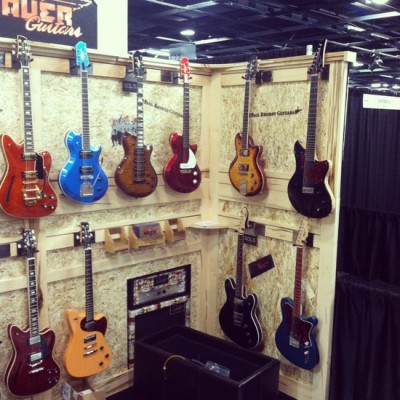 Here's a pic of my portion of the booth I shared with Kauer Guitars at NAMM in January.