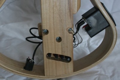 Back view of bridge adjusting screws